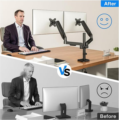 Premium Dual Monitor Desk Mount Stand for 17"-34" Screens, Taller Monitor Stand Hold up to 22lbs, Full Motion Height & Angle Adjustable with Tilt, Swivel, Rotation, VESA 75/100mm