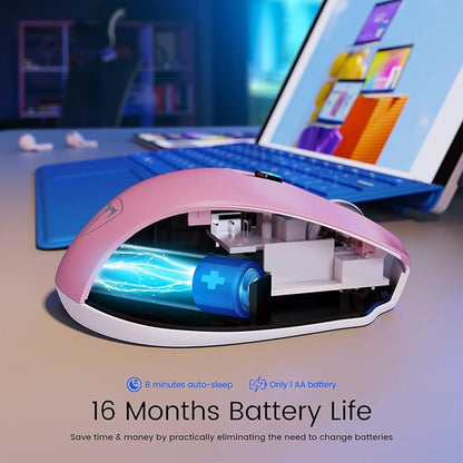 HOTWEEMS D-09 Wireless Mouse for Laptop - Ergonomic Plus Computer USB Cordless Mice, Ergo Grips, Lightspeed 5-Level 2400 DPI, 16 Months Battery, Portable for PC Mac Chromebook, 6 Button, Flamingo Pink