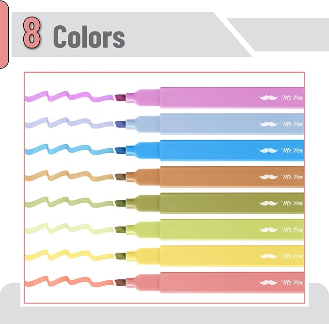 Mr. Pen- Aesthetic Highlighters No Bleed, 8 Pack, Autumn Colors, Chisel Tip | Cute Highlighters Assorted Colors for Journaling, Highlighting, Underlining, Fast Dry, Back to School Supplies
