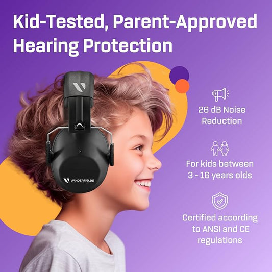 Vanderfields Hearing Protection Ear Muffs - Over 31 dB (2K Hz) Broad Noise Cancelling Sound Reduction Earmuffs for Kids 3-12