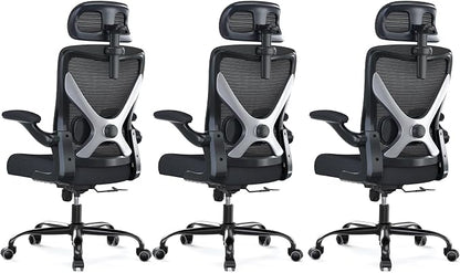 Ergonomic Office Chair - X-Shaped Computer Desk Chair Comfy, Gaming Chair, Office Chair with Lumbar Support, Mesh Office Chairs with Headrests, Desk Chair for Long Hours, Black Silver, Pack of 3
