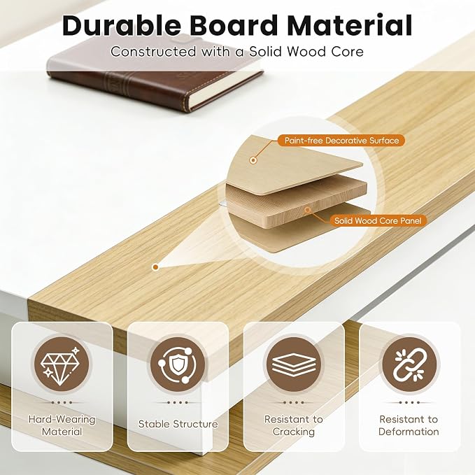 L Shaped Executive Desk with Drawers, Modern Large Wood Home Office Desk, Computer Desk with Storage for Boss Office Workstation