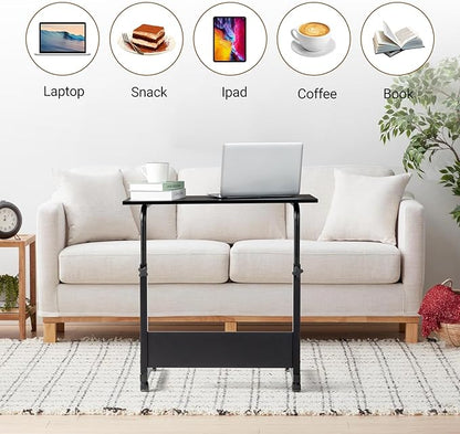 Karl home Mobile Side Table 31.5 inch Computer Desk with Wheels Height Adjustable Rolling Potable Laptop Cart, C-Shaped Bed Couch Sofa End Tables with Edge Stopper for Livingroom Bedroom, Black