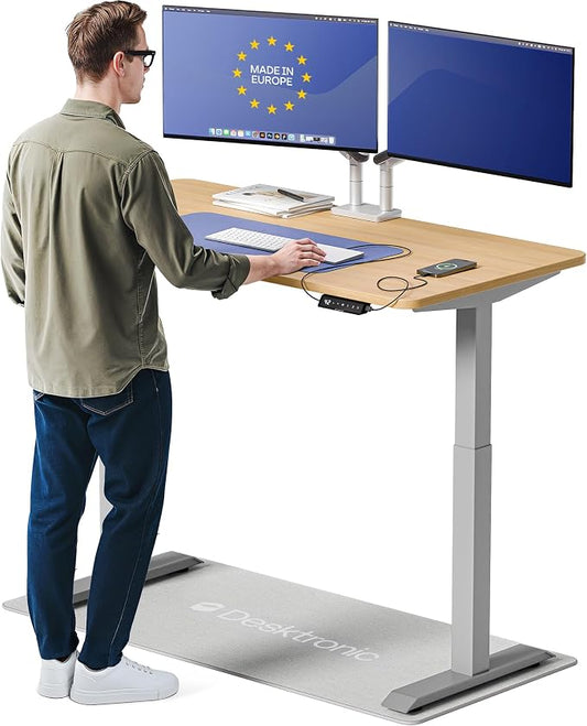 Desktronic HomeOne Standing Desk 54x28 — Ergonomic Sit Stand Home Office Desk, Made in Europe, Electric Dual Motor Height Adjustable, USB & USB-C Charging, Wobble-Free, Touchscreen, 3 Memory Presets