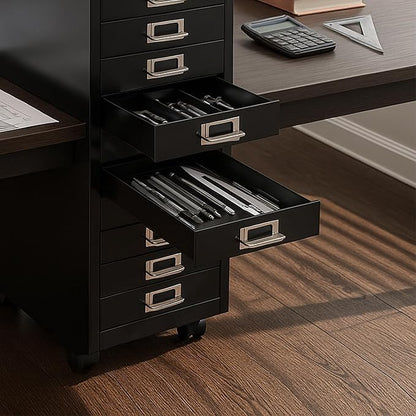 File Cabinet Mini 10 Tier Metal File Organizer Document Organizer with Wheel, Black Color, for Home Office, Office Desk File