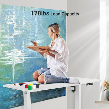 farexon 48 x 24 inch Standing Desk Electric Adjustable Height with Power Outlets, Stand up Desk with Wheels, Preset Heights Home Office Gaming Computer Workstations Table(White)