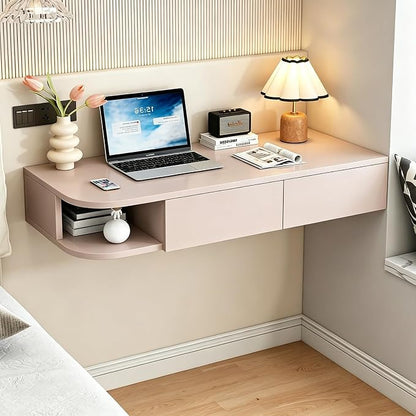 Corner Floating Desk with Drawer, Wall Mounted Desk with Open Shelving, Floating Makeup Vanity with Storage, Scratch-Resistant, Space Saving, for Bedroom Living Room Small Spaces Apartment