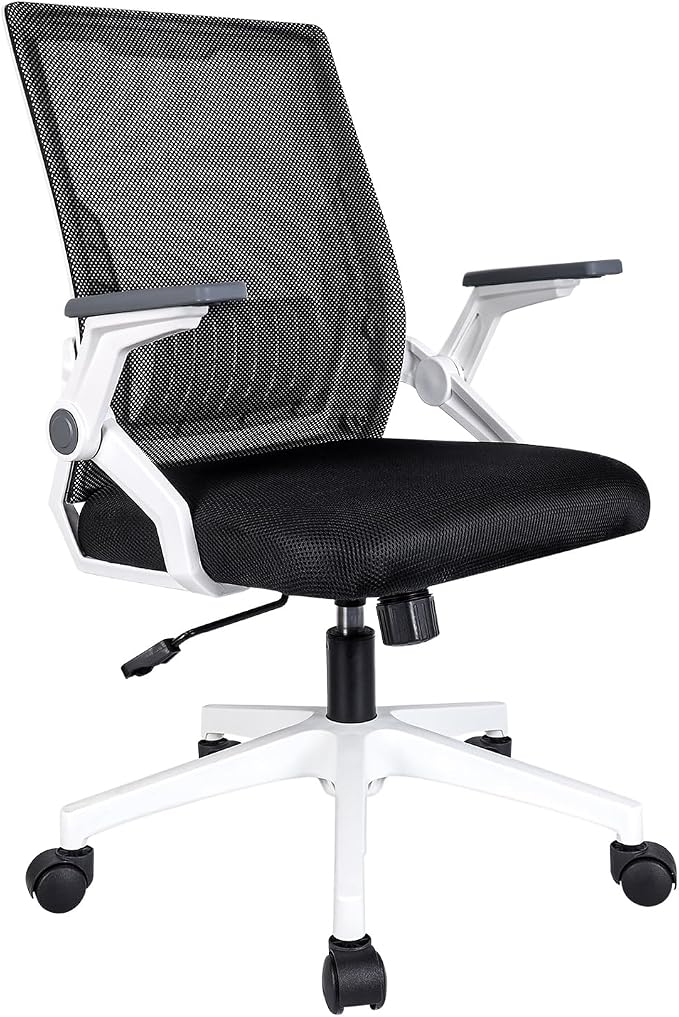 Ergonomic Office Chair with Flip-Up Arms, Small Desk Chair with Breathable Mesh Back, Home Office Desk Chair that Saves Space, Compact Swivel Computer Chair