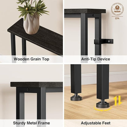 Keelian 63" Sofa Table Narrow Long - 2 Power Outlets & 4 USB Ports, Metal Frame,Behind Couch Table Behind Sofa for Living Room, Hallway, Entrance- Easy Assembly, 4.9' Extension Cord Included.