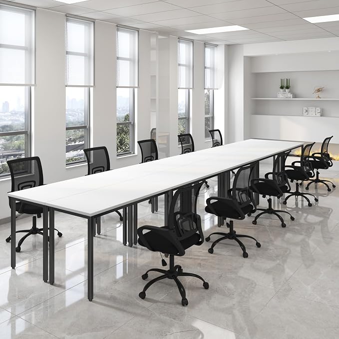 Bonzy Home Conference Tables 20ft Office Computer Desk for Meeting Room Study Writing Printer Podcast Table for 24 People Modern White 10PCS 236.2"x47.2"x29.5"