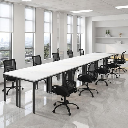 Bonzy Home Conference Tables 20ft Office Computer Desk for Meeting Room Study Writing Printer Podcast Table for 24 People Modern White 10PCS 236.2"x47.2"x29.5"