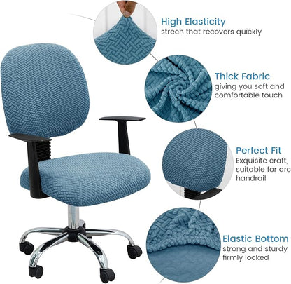 MIFXIN Computer Office Chair Cover Stretch Elastic Slipcover 2 Piece Jacquard Washable Computer Chair Covers Furniture Protector for Office Home, NO Chair Only Covers (Blue)