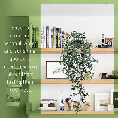 Fake Hanging Plant with Pot Small Artificial Potted Vine Plants 28.7-in Long Faux drooping Foliage Plants for Shelf Home Office Indoor Outdoor Garden Greenery Decor (Black Pot)