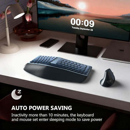 MOFII Wireless Ergonomic Keyboard & Mouse Combo – Split Curved Keyboard with Wrist Rest (All-Day Comfort) + Wireless Vertical Ergonomic Optical Mouse, Compatible with PC/Laptop/Desktop- Blue Gradient