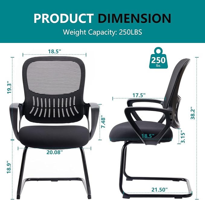 DUMOS Office Desk Chair with Sled Base Set of 4, Ergonomic Executive Mesh Computer Chairs with Lumbar Support for Home Bedroom Waiting Reception Guest Student