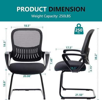 DUMOS Office Desk Chair with Sled Base Set of 2, Ergonomic Executive Mesh Computer Chairs with Lumbar Support for Home Bedroom Waiting Reception Guest Student
