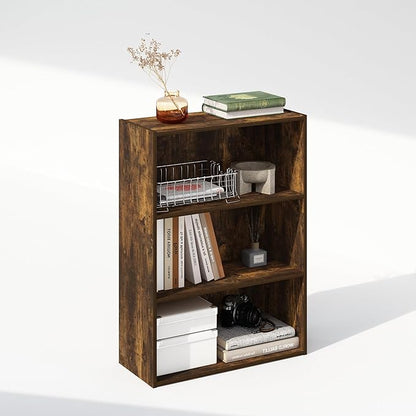 Furinno Simple Book Shelf, 3-Tier Bookshelf, Storage Shelves Bookcase, 9.7 x 23.7 x 31.5, for Living Room, Bedroom, Home Office, Amber Pine