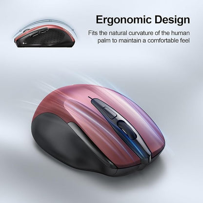 TECKNET Wireless Mouse (2.4G & BT5.0/3.0) Silent 4800 DPI Computer USB A & Bluetooth Mouse 6 Buttons, Wide Compatibility - Red