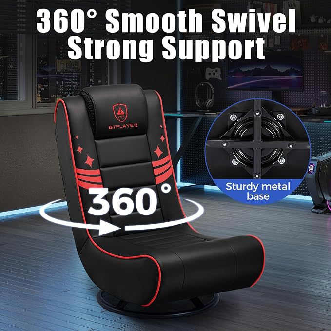 GTPLAYER Floor Gaming Chair Foldable Swivel Floor Chairs for Kids Boys Comfy Video Game Seat with 360° Multipurpose for Gamers, Bedroom or Game Room (Black-Red)