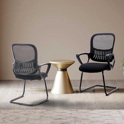 DUMOS Office Desk Chair with Sled Base Set of 2, Ergonomic Executive Mesh Computer Chairs with Lumbar Support for Home Bedroom Waiting Reception Guest Student