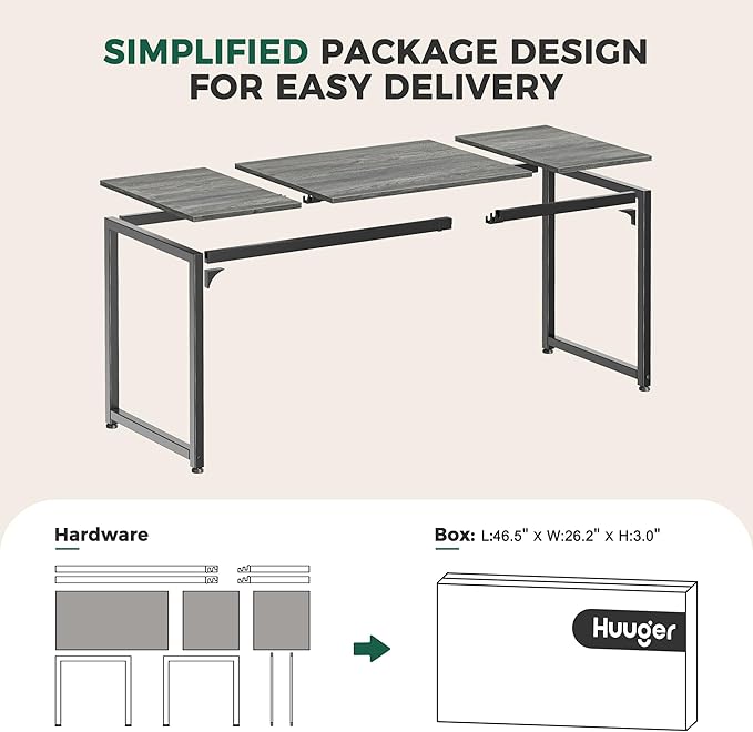 Huuger Computer Desk, 80 Inch Office Desk, Gaming Desk with Storage, Writing Desk Work Desk for Home Office, Study, Long Simple Desk, Large Legroom, Metal Frame, Grey