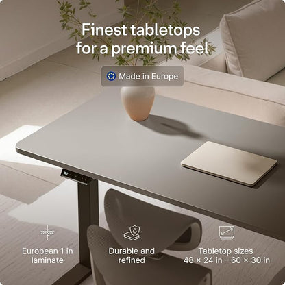 Desktronic HomeOne Standing Desk 48x24 — Ergonomic Sit Stand Home Office Desk, Made in Europe, Electric Dual Motor Height Adjustable, USB & USB-C Charging, Wobble-Free, Touchscreen, 3 Memory Presets