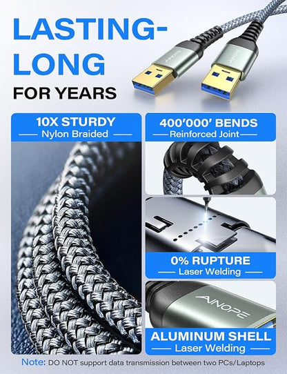 AINOPE USB to USB Cable, 3.3FT*1Pack USB 3.0 A to A Male to Male Cable [Never Rupture] Double End Type A Cord for Data Transfer, Compatible with Hard Drive Enclosures, Laptop Cooler, KVM, DVD Player