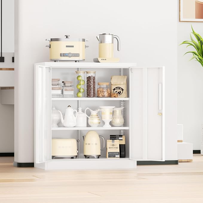 INTERGREAT Metal Storage Cabinet with Doors and Shelves,Lockable Storage Cabinet for Office,36”White Metal Utility Cabinet Garage Cabinets for Home Office, Garage, Kitchen, Shop