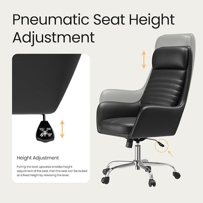 COLAMY Ellis High-Back Home Office Desk Chair, Leather Executive Chair with Integrated Armrests, Black