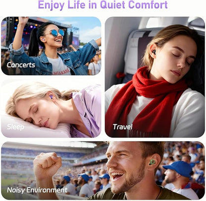Silicone Ear Plugs for Sleeping, Noise Cancelling Reusable Earplugs with Comfortable Fit – Hearing Protection for Sleep, Concerts, Travel – 4 Pairs, Black + Purple