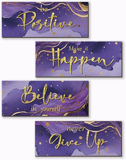 4 Piece Purple and Gold Wall Decor Set Motivational Wall Decor Inspirational Wooden Signs for Bedroom Bathroom Women’s Office Abstract Elegant Art for Home or Office Decoration 10X4 Inches