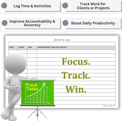 Activity Log Notepads(2 Pack, 50 Pages Each) Pad Planners to List a Task, Action or Contact. A Versatile Work Tool to Track Time & Office Productivity. 8.5 X 5.5, A5 Sheets.