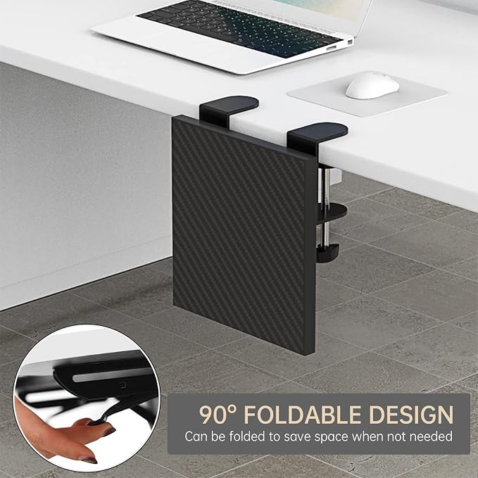Sisyphy Ergonomics Desk Extender Tray, 9.5x9.1" Punch-Free Clamp on, Foldable Keyboard Drawer Tray, Table Mount Arm Wrist Rest Shelf, Computer Elbow Arm Support