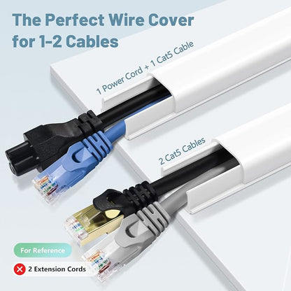 ZhiYo Wire Covers for 2 Cords, Wire Hider on Wall Mounted, White Cord Cover Kit, Cable Cover Cable Concealer for Extension Cord, Ethernet Cable, Speaker Wire, 0.7in(W) x 0.4in(H)