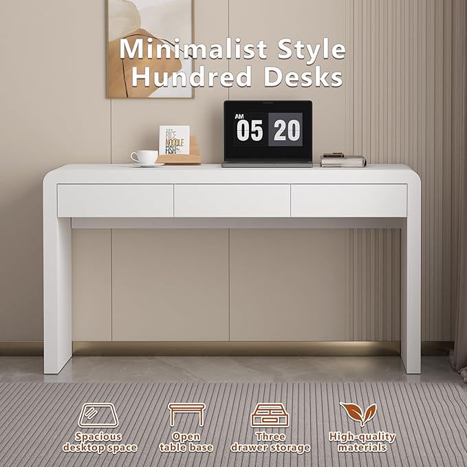White Computer and Gaming Desk with Drawers.Home Office Desks for Bedroom.Wooden Kids' Writing Table.Three-Layer Lacquered Thick Wooden Board Work Desk that Can Be Used As A Vanity(Z-102)