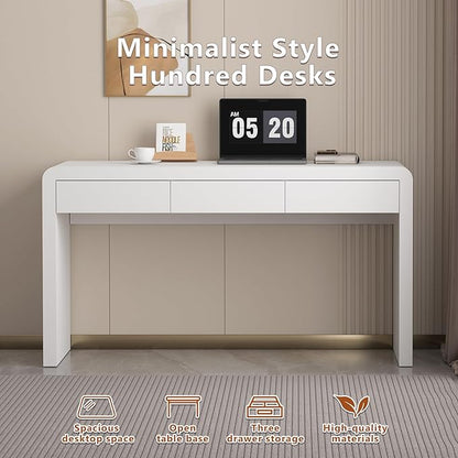 White Computer and Gaming Desk with Drawers.Home Office Desks for Bedroom.Wooden Kids' Writing Table.Three-Layer Lacquered Thick Wooden Board Work Desk that Can Be Used As A Vanity(Z-102)
