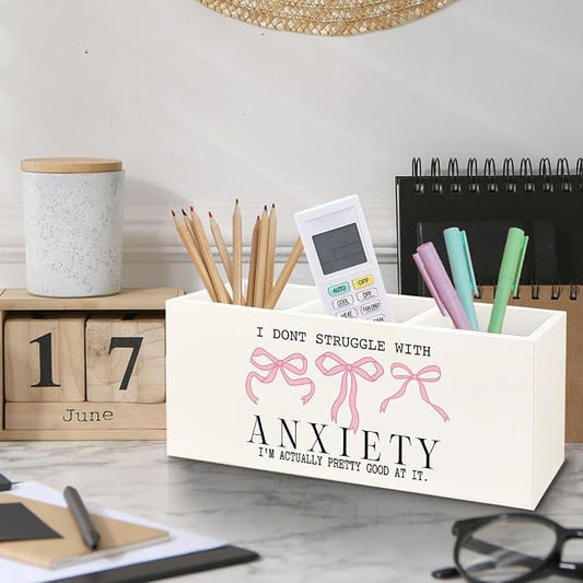 Bookmark Holder Decor Wooden Pen Pencil Holder for Desk, Anti Anxiety Mental Health Gifts Wooden Pen Pencil Holder, Coquette Pink Bow Wood Holder Organizer for Desk Vanity Bathroom Kitchen