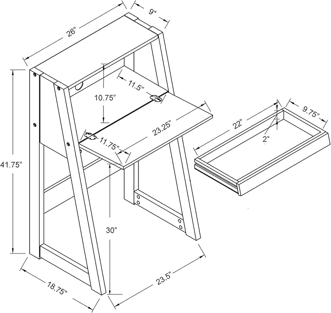 Furniture of America Thelos Drop-Down Surface Cabinet Storage, Computer Desk, Modern Simple Style Desk for Home Office, Study Student Writing Desk