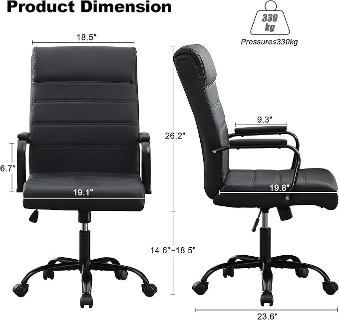 Office Desk Chair,Modern Conference Room Chairs,High Back Ergonomic Home ofiice Chair,Adjustable Height Swivel Executive Computer Chair with Padded Seat and Armrest,Pure Black