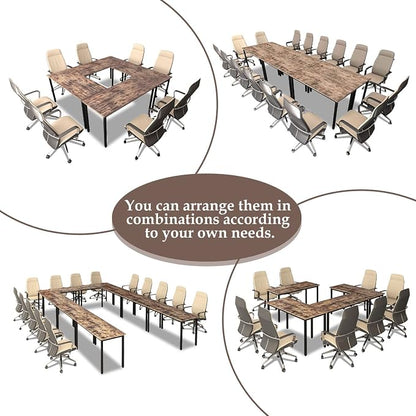 Bonzy Home Conference Tables 9ft Office Computer Desk for Meeting Room Study Writing Printer Podcast Table for 4-8 People Rustic Brown 2PCS 110.2"x23.6"x29.5"