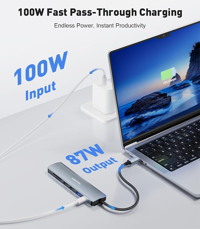 UANTIN USB C Hub 7 in 1 Multiport Adapter with 4K HDMI Dongle, 100W PD, SD/TF Card Reader, 3 USB-A, USBC Docking Station for MacBook Mac Pro/Air, Dell, HP, ASUS, Acer and Other Type C Laptops