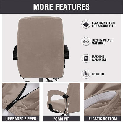 Velvet Plush Ergonomic Office Chair Cover, Khaki, XL | Stretchable Protector Comfortable, Cat Proof, For Mesh Office Desk Chair Rotating Chairs with Wheels and Armrest