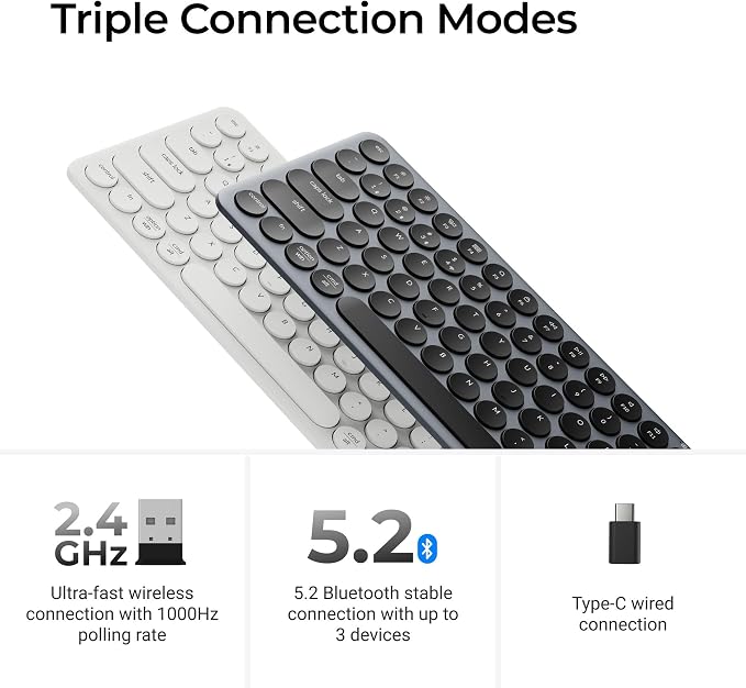 Keychron B3 Pro 75% Ultra-Slim Wireless Keyboard, 2.4GHz, Bluetooth 5.2 / Wired USB Connection, Portable Silent White Bluetooth Keyboard for Mac Windows Linux Tablet Phone