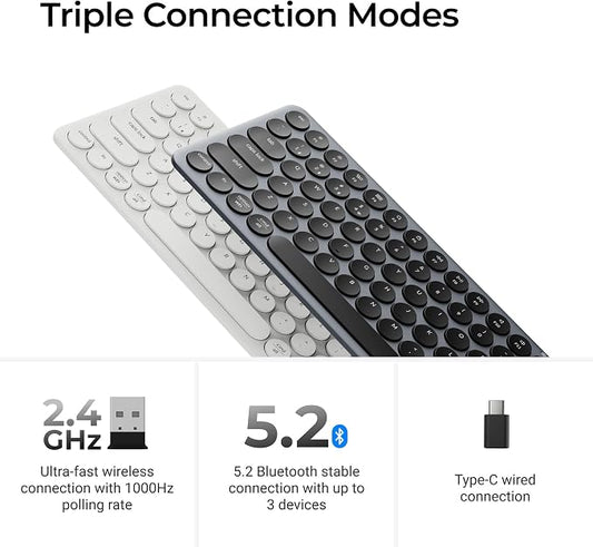 Keychron B3 Pro 75% Ultra-Slim Wireless Keyboard, 2.4GHz, Bluetooth 5.2 / Wired USB Connection, Portable Silent White Bluetooth Keyboard for Mac Windows Linux Tablet Phone