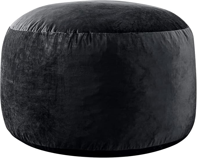WhatsBedding 3 ft Bean Bag Chair,Large Bean Bag Chairs for Adults with Memory Foam Filling,Lazy Bean Bag Sofa for Living Room,Ultra Soft Velvet Fabric,Pull-Handle,Side-Pocket - 3 Foot,Black
