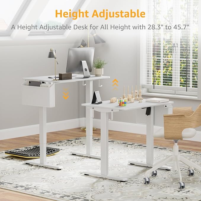 KLUVIS White Electric Standing Desk - 32 Inch Small Adjustable Height Stand up Desk for Writing Study Work, Mini Sit to Stand Desks Workstation for Small Space Adult Boys Girls Bedroom Home Office