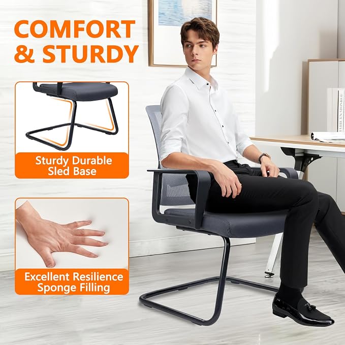 CLATINA Office Guest Chair with Lumbar Support and Mid Back Mesh Space Air Grid Series for Reception Conference Room Gray 2 Pack