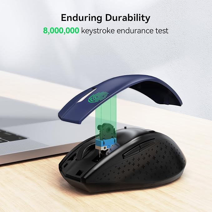 TECKNET Wireless Mouse, 2.4G USB Computer Mouse with 6-Level Adjustable 4800 DPI, 30 Months Battery, Ergonomic Grips, 6 Buttons Portable for PC, Chromebook, Mac - Blue