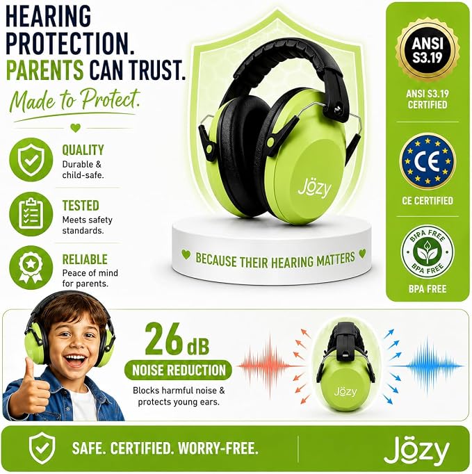 Jozy Noise Canceling Headphones for Kids, SNR 26dB Ear Protection for Autism, Sound Proof Sensory Muffs for Hearing, Concerts