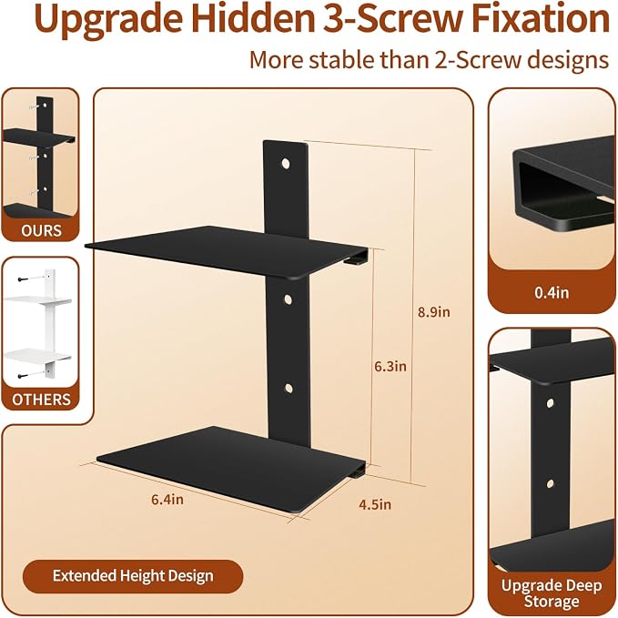 Professional Invisible Floating Book Shelves for Wall, 4 Tier Vertical Spine Book Tower Hanging Bookshelves, Wall Mounted & Space Saving, Heavy Duty Metal Book Organizer for Home Office, 2 Pack Black